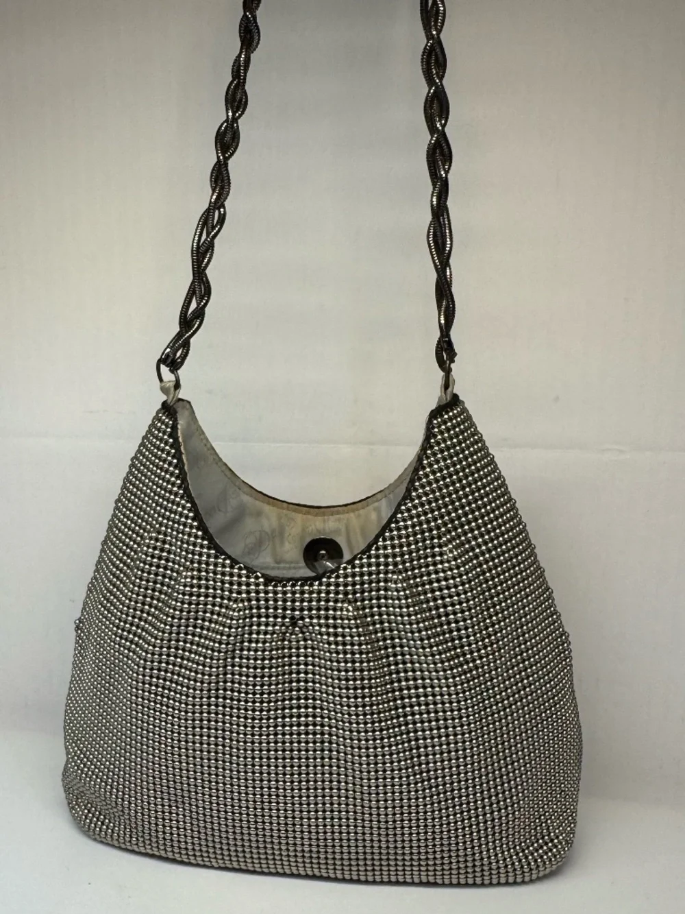 Vintage Whiting & Davis Silver Bubble Mesh Hobo Evening Bag Twisted Chain Y2K